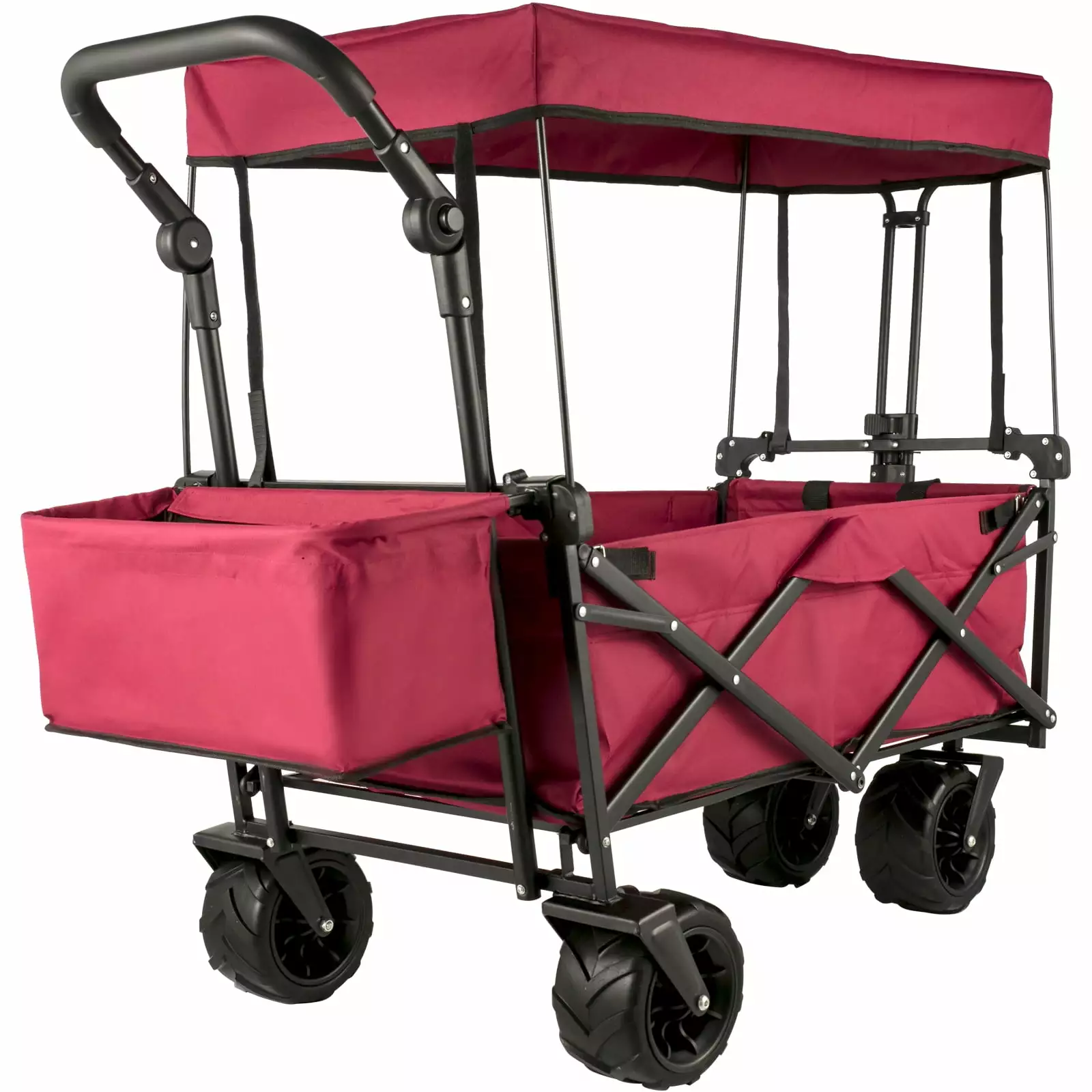 VEVORbrand Collapsible Wagon Cart Red. Foldable Wagon Cart Removable Canopy 601D Oxford Cloth. Collapsible Wagon Oversized Wheels. Travel-friendly Folding Wagon Adjustable Handles. Beach. Garden. Sports