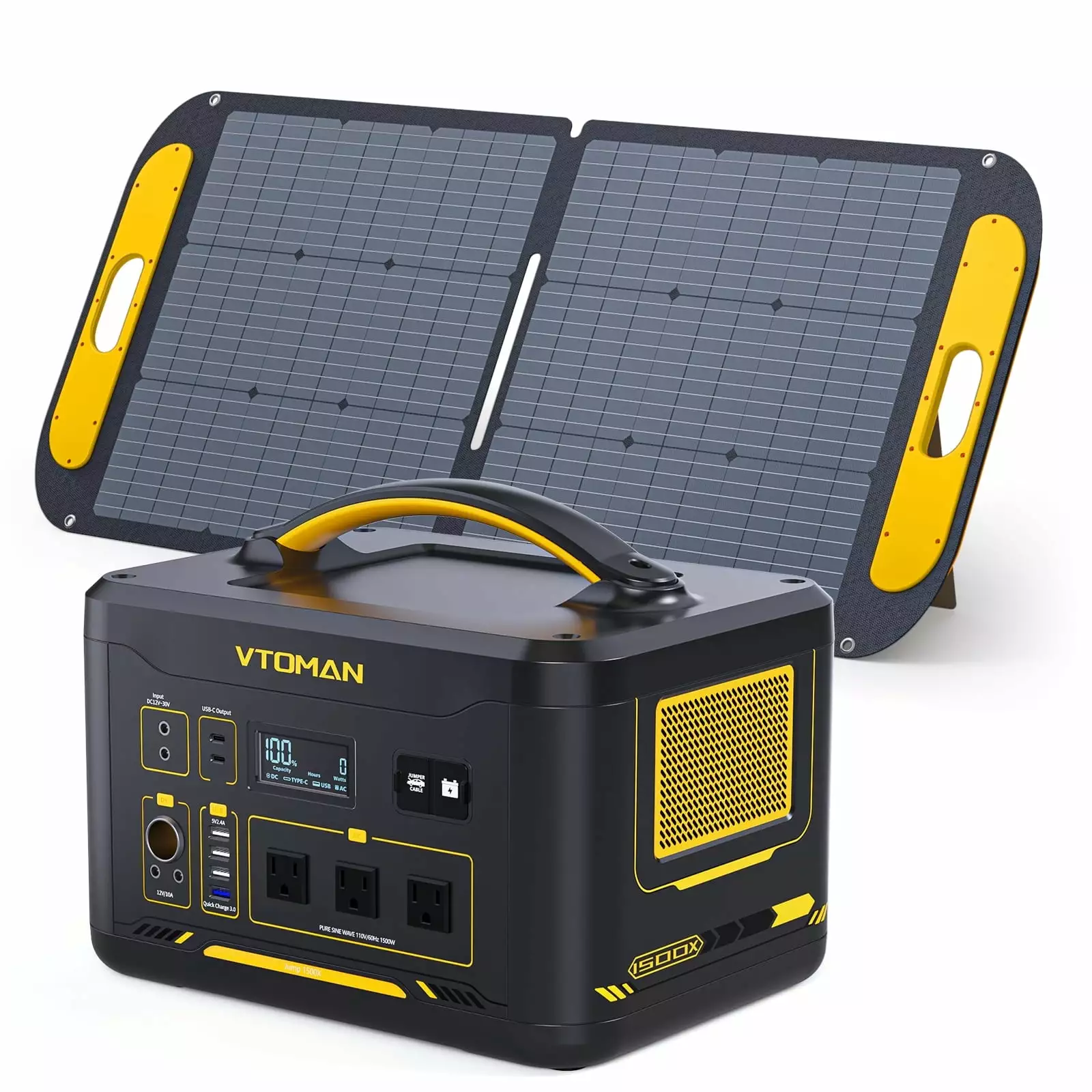 VTOMAN 1500W Travel-friendly Power Station with 110W Solar Panel Included. 828Wh Capacity LiFePO4 Solar Generator for Outdoor Camping. RV. Home Backup. Emergency. off-Grid