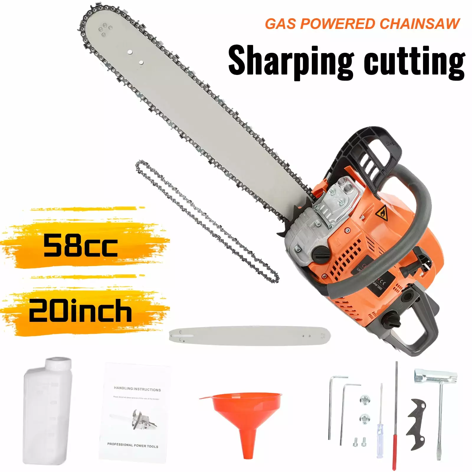 Wharick 58CC Gas Powered Chain Saw. 2 Stroke 20-Inch Gasoline-Chainsaw for Tree Wood Cutting Outdoor Garden Trimming