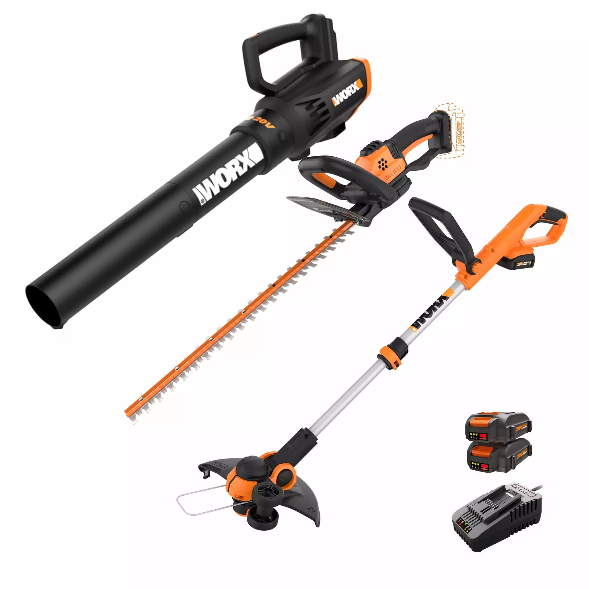 Worx WG933 Power Share 20V 3pc Trimmer & Edger Combo Kit (Battery and Charger Included)