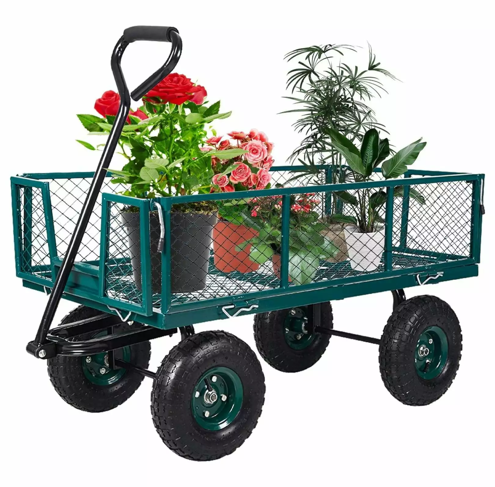 YUNTIE Utility Wagon Lawn Yard Cart with 10in Tires. lbs Capacity Heavy Duty Steel Garden Cart with Removable Sides for Outdoor Transporting Landscape. Black