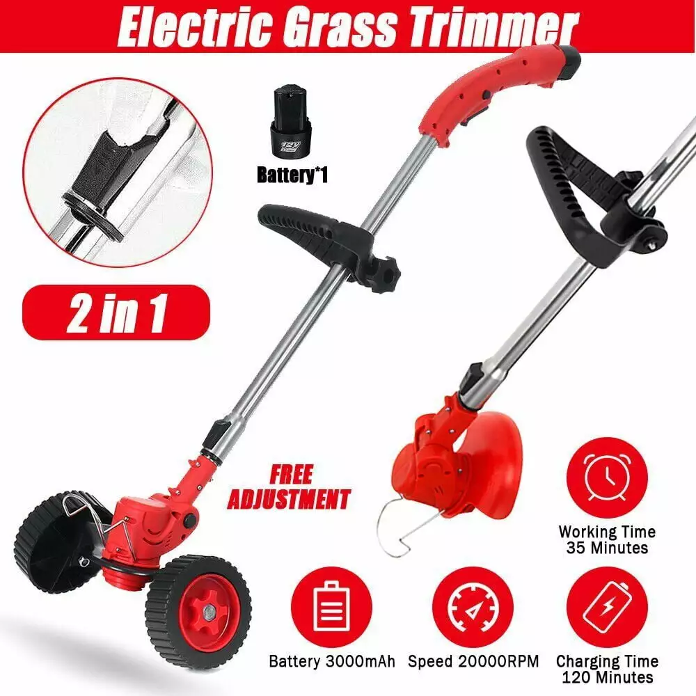 YouLoveIt Weed Wacker Cordless Electric Weed Eater. Garden Grass Trimmer. Adjustable Telescopic. 2 Batteries Featherweight for Garden Yard Lawn Trimming