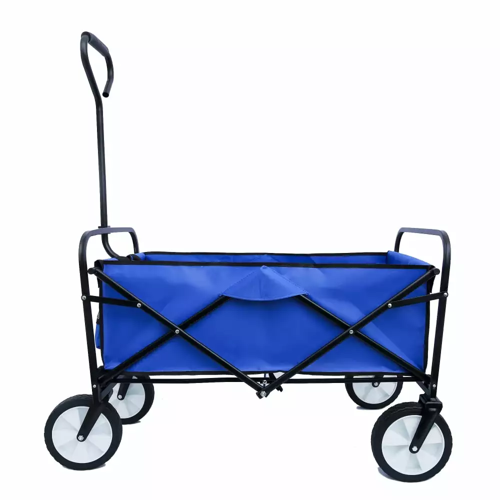 Zeni Collapsible Outdoor Utility Wagon Folding Garden Shopping Beach Cart with Adjustable Handles and Cup Holders for Shopping and Park Picnic. Beach Trip. Outdoor Activities. Camping (Blue)