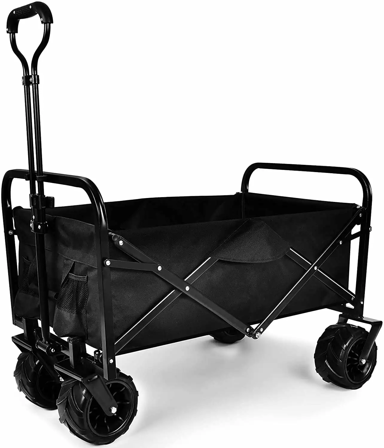 CoSoTower Heavy Duty Folding Travel-friendly Cart Wagon With 7'' Widened All-Terrain Wheels Prevent To Sinking In The Sand. Adjustable Handles And Double Fabric For Shopping. Park. Beach. Camping. Black