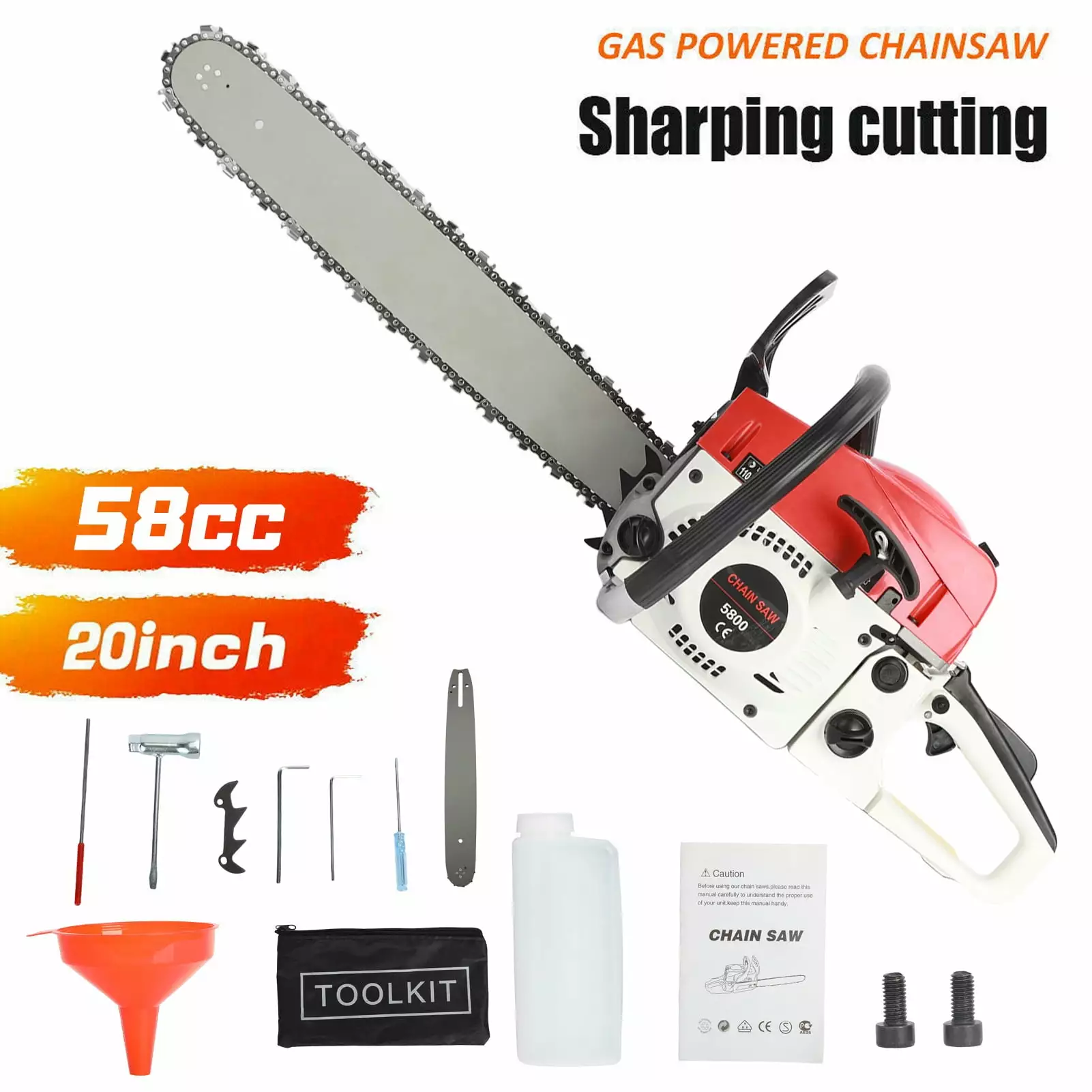 HEVIRGO 1 Set Gas Chain Saw High Power Multifunction 58 Cubic Centimeter Rust Resistant Wood Chainsaw for Wood Cutting