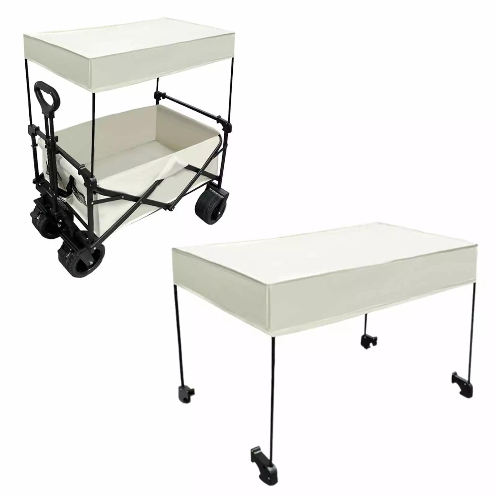 koolsoo Removable Awning Canopy Trolley Cart Canopy with Rods Replacement Wagon Sun Cover for Garden Camping Folded Cart Picnic M and Beige